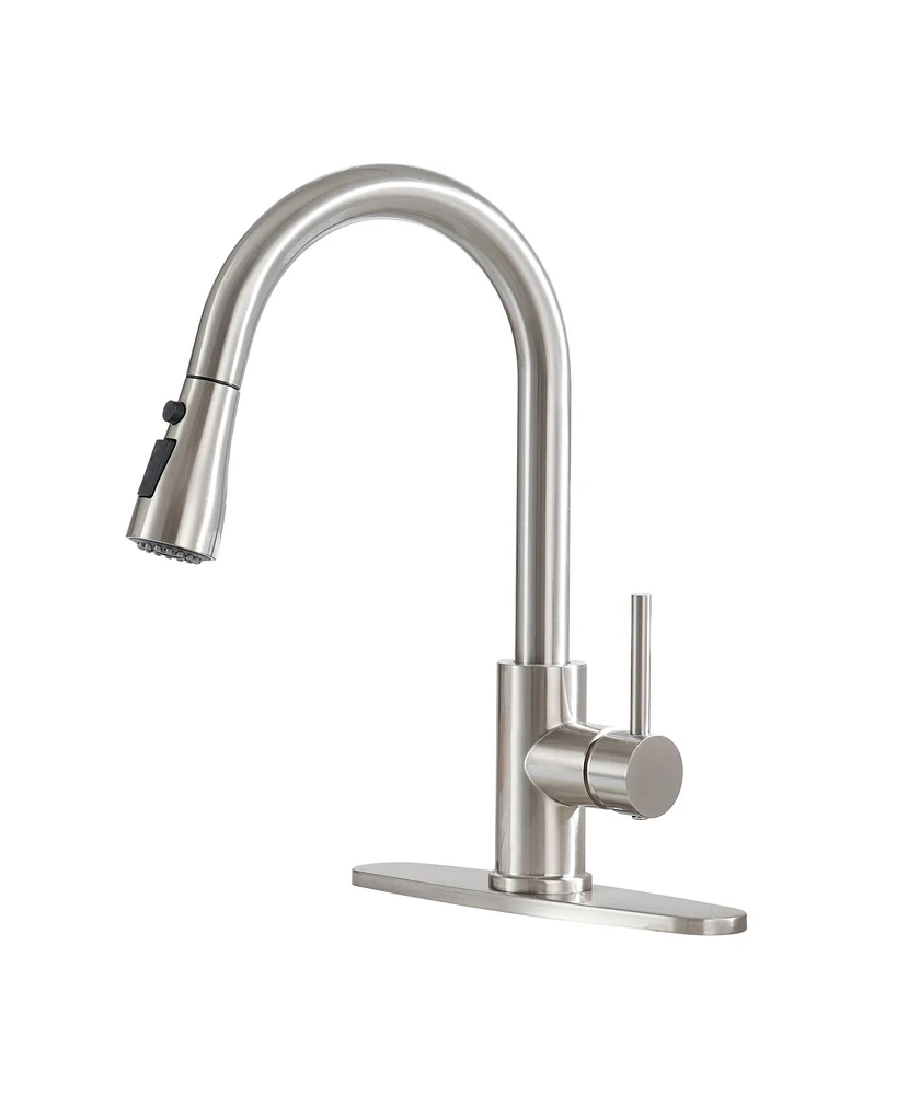 Mondawe Kitchen Fucets with Pull Down Spray Sink Faucet Retractable Brass Hot and Cold Swivel