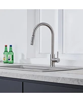 Mondawe Kitchen Sink Faucet with Pull Out Sprayer - Single Hole Solid Brass Body, Two Function Spray