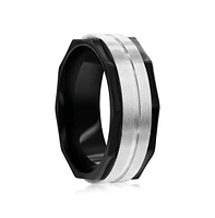 Metallo Stainless Steel Black with Silver Satin Ring