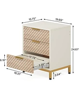 Tribesigns Nightstand for Bedrooms, White and Gold Light Wood Grain Nightstand with 3 Drawers, End Tables Storage for Living Room