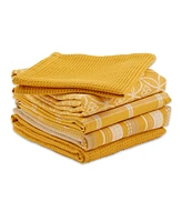 Design Imports Assorted Woven Kitchen Set, Dishtowel, 18x28", Dishcloth, 13x13", Honey Gold, 5 Piece