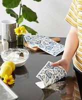 Design Imports Swedish Dishcloths for Kitchen Cleaning, Machine Washable Dishwasher Safe, 7.75 x 6.75", Blue Floral, 3 Piece