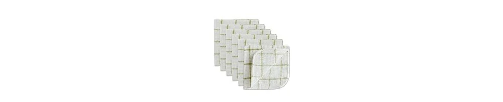 Design Imports Scrubber Dishcloths Collection Windowpane Dishrag Set, 12x12", White/Antique Green Stripe, 6 Piece