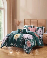 Bebejan Wild Flowers on Teal Bedding 200 Thread Count 100% Cotton Sateen 5 Piece Reversible Queen Size Comforter Set