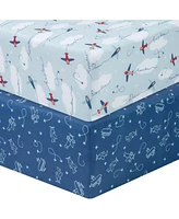 Sammy & Lou Airplanes 2-Pack Microfiber Fitted Crib Sheets