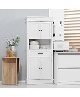 Homcom Buffet with Hutch, Freestanding Kitchen Pantry Storage Cabinet with Doors and Drawer, Adjustable Shelving, White