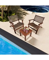 Gymax 3PCS Rattan Patio Chair & Table Set Outdoor Furniture Set w/ Wooden Frame