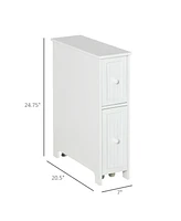 Kleankin Slim Bathroom Cabinet, Freestanding Storage Cabinet, Toilet Paper Holder with Two Drawers, Side Towel Rack, and Wheels, 7 x 20.5 x 24.75 Inch