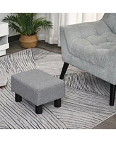 Homcom 16” Cubed Modern Linen Fabric Pouf Footrest Ottoman Furniture Grey