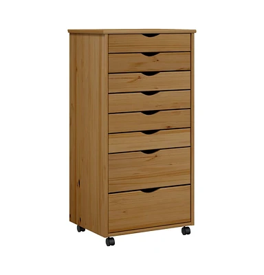 vidaXL Rolling Cabinet with Drawers Moss Honey Brown Solid Wood Pine