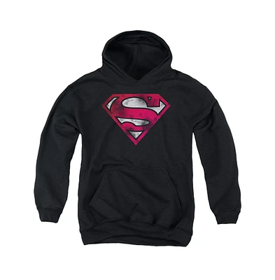 Superman Boys Youth war-torn Shield Pull Over Hoodie / Hooded Sweatshirt