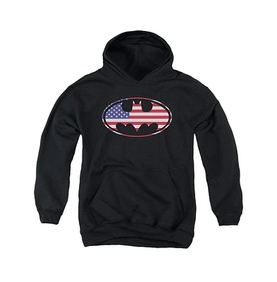 Batman Boys Youth American Flag Oval Pull Over Hoodie / Hooded Sweatshirt