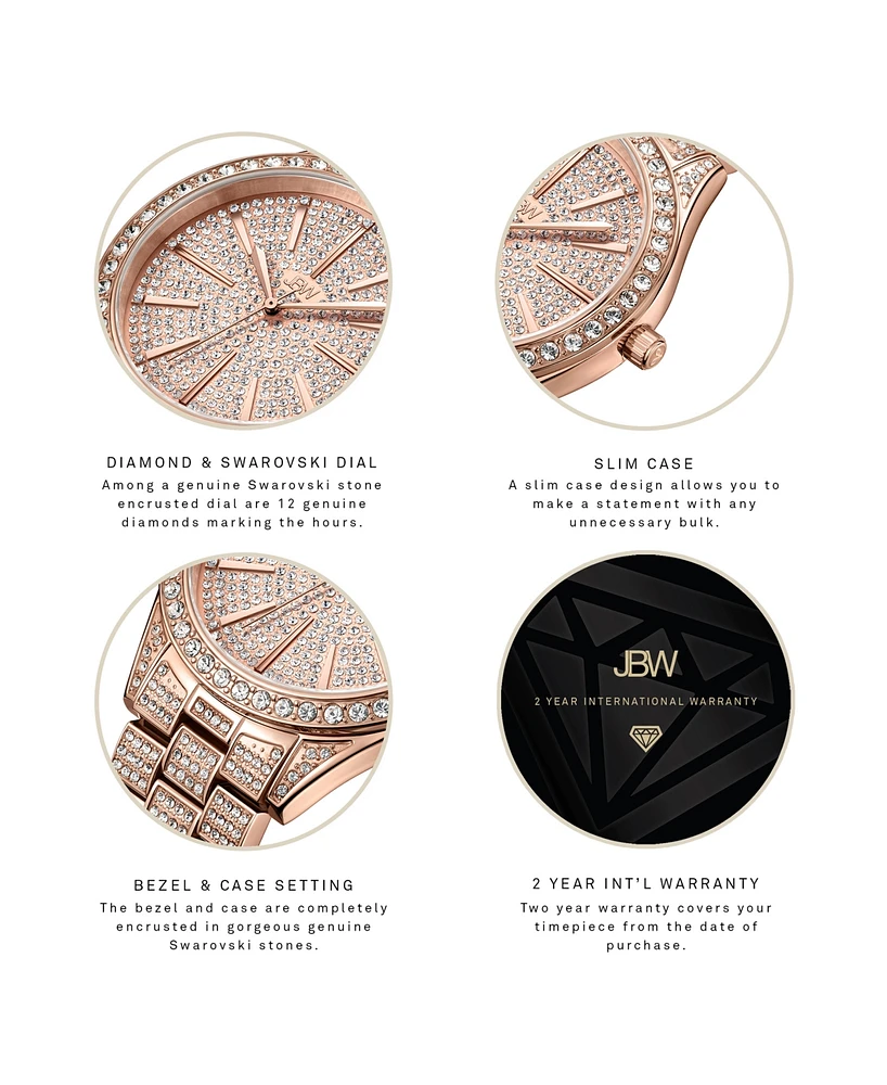 Jbw Women's Cristal Diamond (1/8 ct.t.w.) 18k rose Gold Plated Stainless Steel Watch