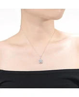 Rachel Glauber White Gold Plated with Cubic Zirconia Small Round Solitaire Pendant Necklace