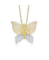 Rachel Glauber Chic Two Tone Plated with Cubic Zirconia Butterfly Pendant Necklace