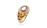 Suzy Levian New York Sterling Silver Cubic Zirconia Brown Oval-cut Animal Print Ring