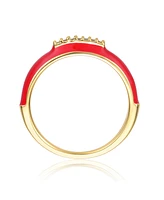 GiGiGirl Young Adults/Teens 14k Yellow Gold Plated with Cubic Zirconia Red Enamel Slim Stacking Band Ring