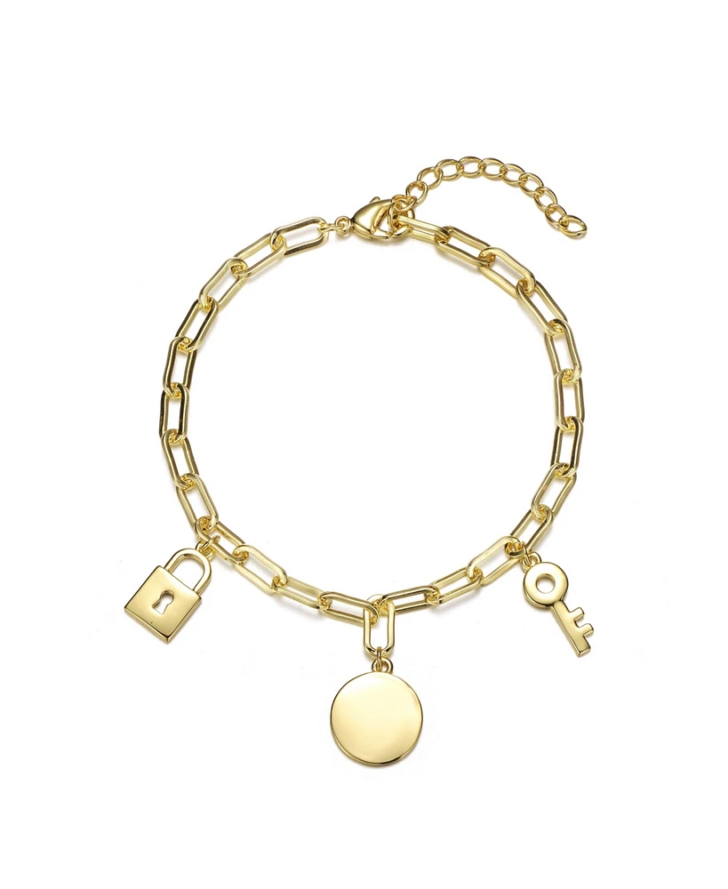GiGiGirl 14K Gold Plated Cubic Zirconia Three Charm Bracelet for Teens