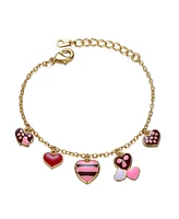 GiGiGirl 14k Yellow Gold Plated Adjustable Bracelet with Heart Charms and Colored Enamel for Kids