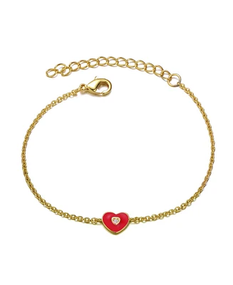 GiGiGirl 14k Yellow Gold Plated Adjustable Bracelet with Heart Charm and Red Enamel for Kids