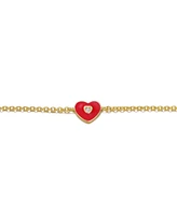 GiGiGirl 14k Yellow Gold Plated Adjustable Bracelet with Heart Charm and Red Enamel for Kids