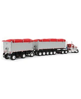 First Gear 1/64 Viper Red/Silver Kenworth W900L with two End Dump Trailers, Dcp