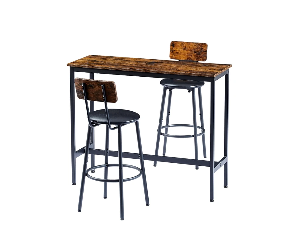 Simplie Fun Rustic Brown Bar Table Set with 2 Stools