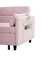 Streamdale Furniture Sofa Pull-Out Bed Includes Two Pillows 54" Pink Velvet Sofa With Small Space