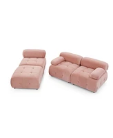 Simplie Fun Pink Velvet Modular L-Shaped Sofa with Reversible Ottoman