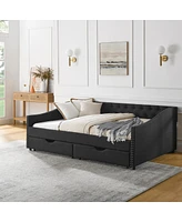 Simplie Fun Upholstered Tufted Daybed with Drawers and Copper Nail Detail