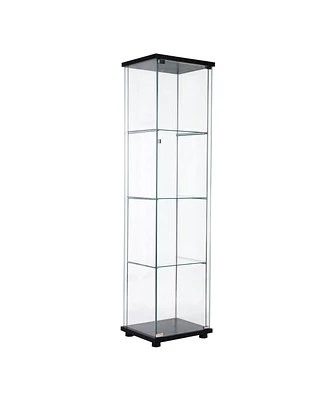 Simplie Fun One Door Glass Cabinet Glass Display Cabinet With 4 Shelves, Black
