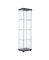 Simplie Fun One Door Glass Cabinet Glass Display Cabinet With 4 Shelves, Black