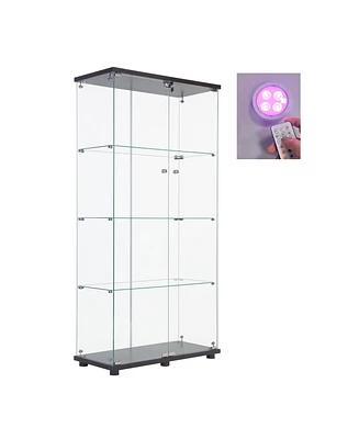 Simplie Fun Lighted Two Door Glass Cabinet Glass Display Cabinet With 4 Shelves