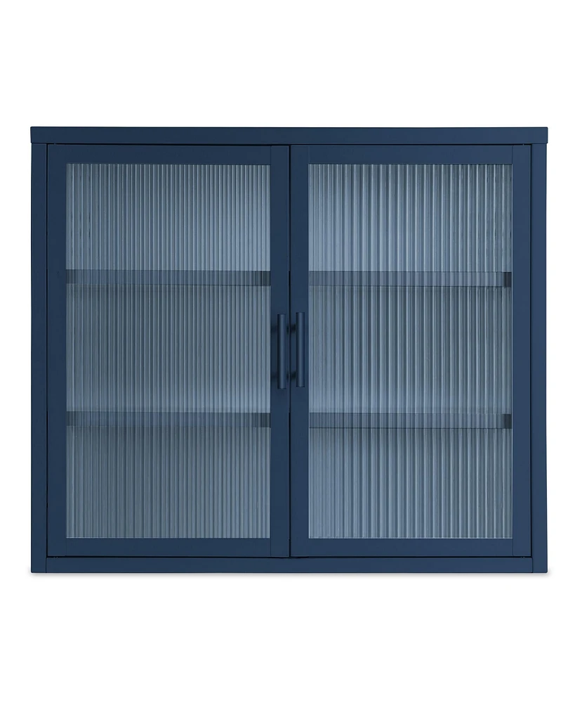 Streamdale Furniture Retro Style Blue Double Glass Door Wall Cabinet