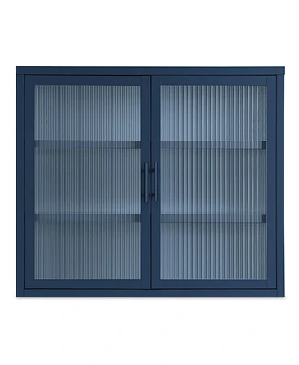 Streamdale Furniture Retro Style Blue Double Glass Door Wall Cabinet