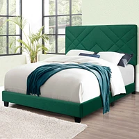 Green Queen Size Bed Frame With Adjustable Headboard Super Affordable No Box Sping Require