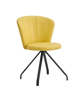 Simplie Fun Light Yellow 360 Swivel Vanity Chair with Black Metal Legs