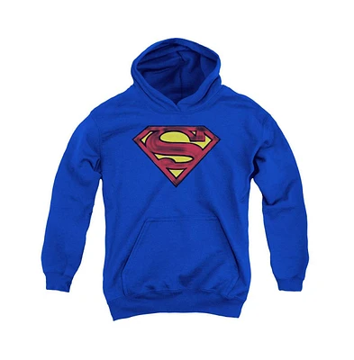 Superman Boys Youth Charcoal Shield Pull Over Hoodie / Hooded Sweatshirt