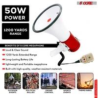 5 Core Portable Megaphone Speaker Battery Power 50W Bullhorn w Siren • Volume Adjustable Mega Phone 66SF