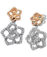 Diamond Belle Rose Drop Earrings (1/4 ct. t.w.) in Sterling Silver & Rose Gold-Plate - Sterling Silver  Rose Gold