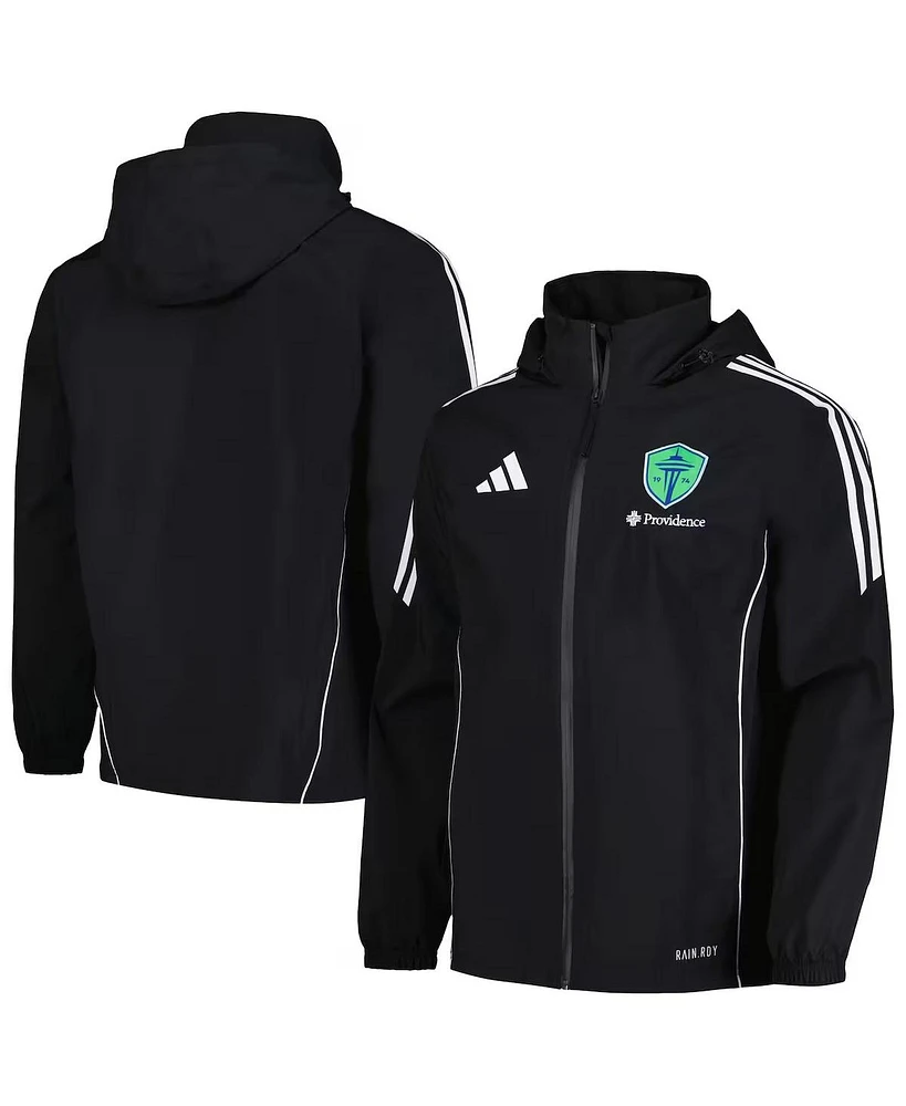 Adidas Men's Black Seattle Sounders Fc Tiro 24 Full-Zip Hoodie Rain Jacket