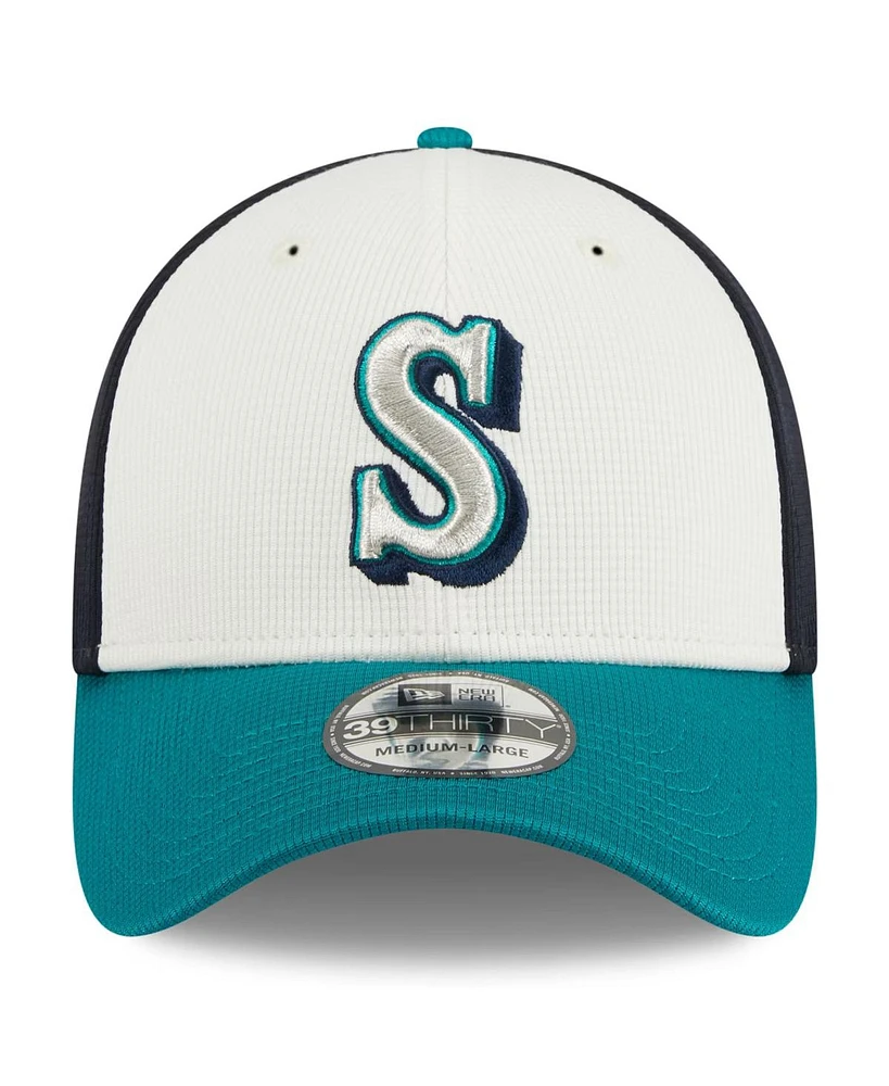 New Era Men's Cream Seattle Mariners 2024 Batting Practice 39THIRTY Flex Hat