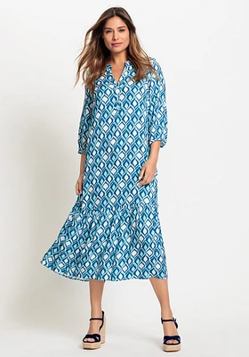 Olsen Women's 3/4 Sleeve Ikat Print Maxi Dress