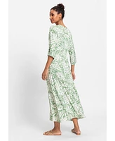 Olsen Women's 4/5 Sleeve Palm Print Midi Dress