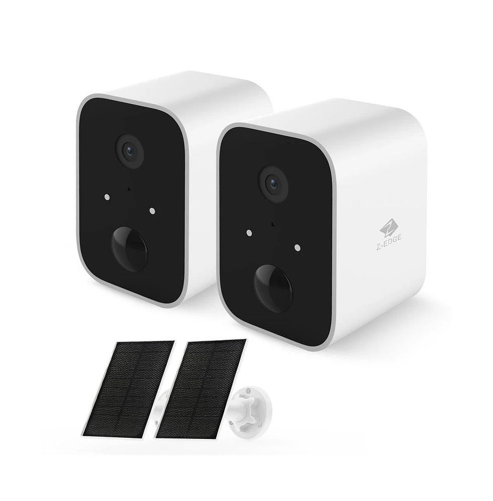 Z-edge 2 Packs 1080P Full Hd Wireless Smart Cameras with Solar Panels