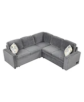 Streamdale Furniture 83" L-Shaped Pull Out Sofa Bed Convertible Sleeper Sofa With 2 Usb Ports and 3 Pillows