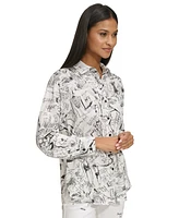 Karl Lagerfeld Paris Women's Sketch-Print Oversized Blouse