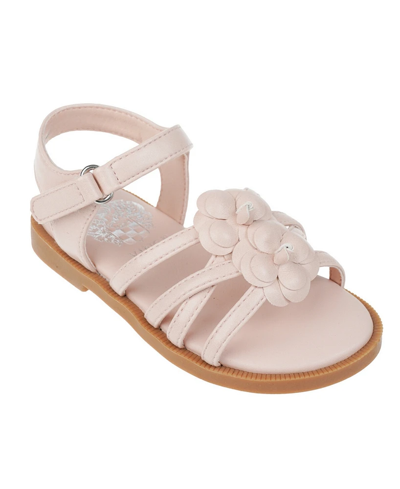 Vince Camuto Toddler Girl's Gladiator Sandal with 3D Flowers and Back Strap Adjustable Closure