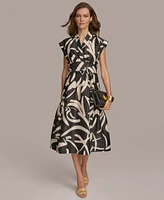 Donna Karan Women's Printed V-Neck A-Line Midi Dress