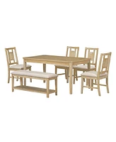 Simplie Fun 6-Piece Retro Dining Set with Table, Chairs, and Bench